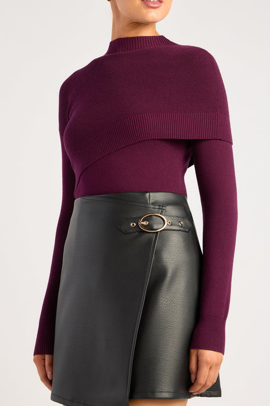 Savannah Mock Neck Cape - Merlot