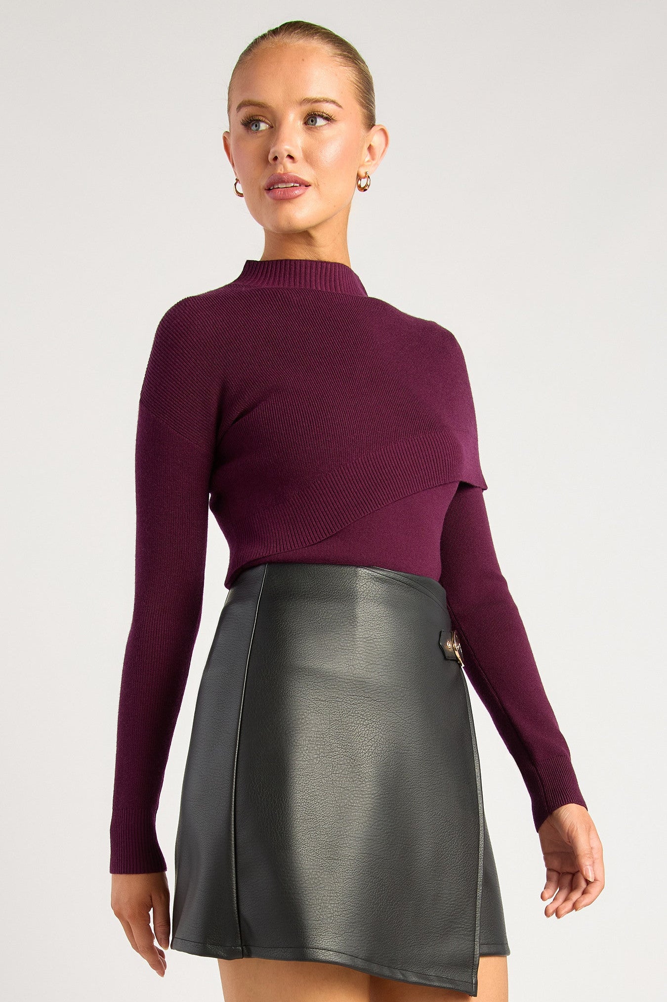 Savannah Mock Neck Cape - Merlot
