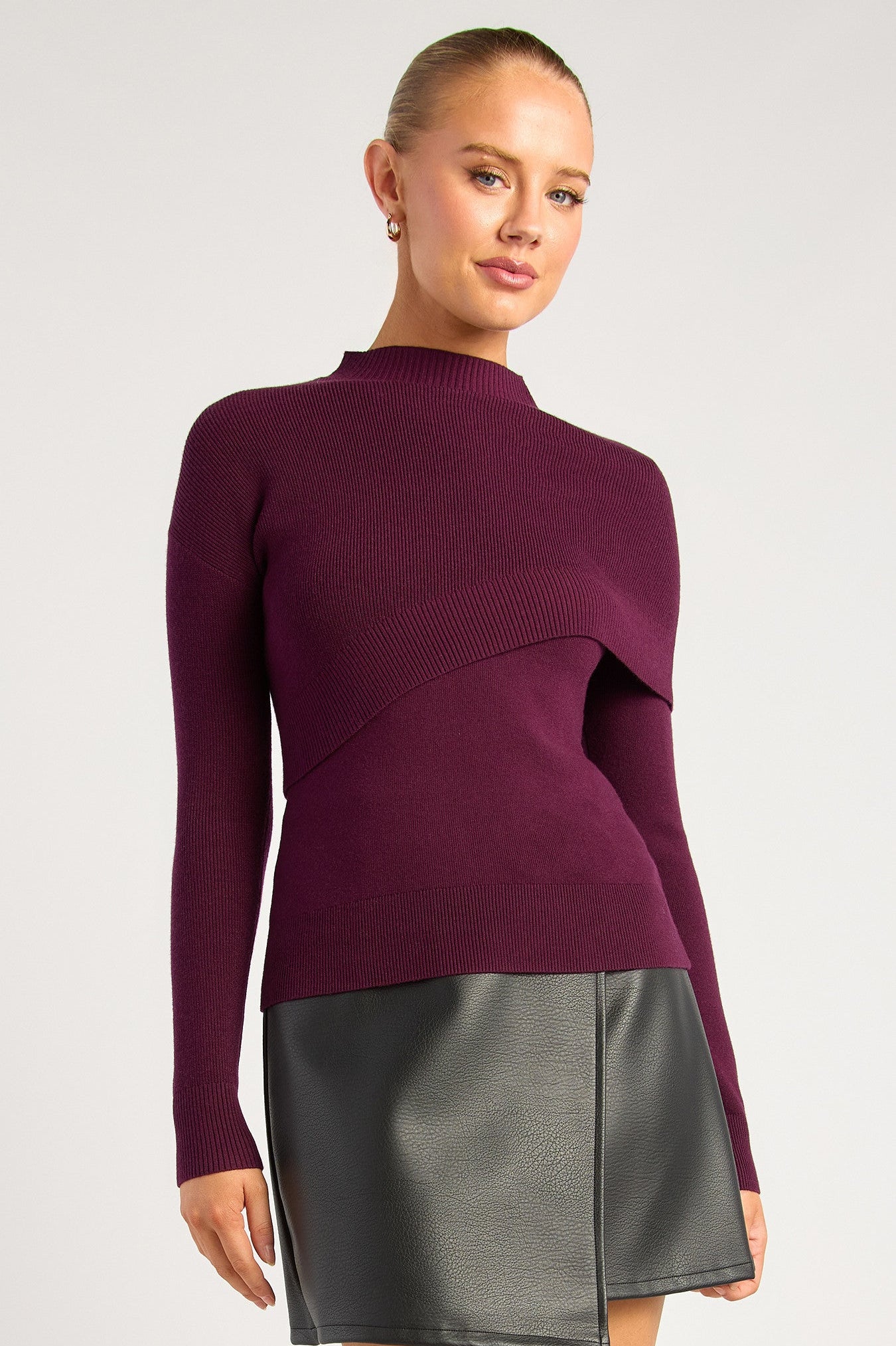 Savannah Mock Neck Cape - Merlot
