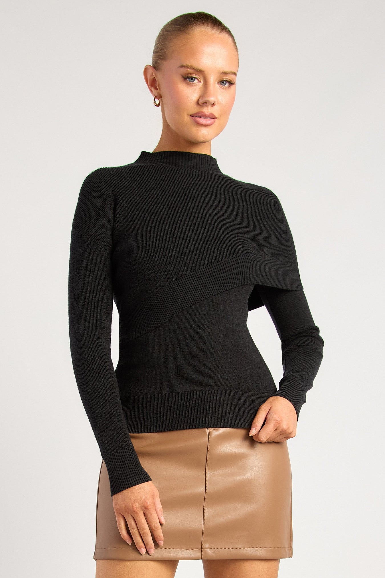 Savanah Mock Neck Cape - Black