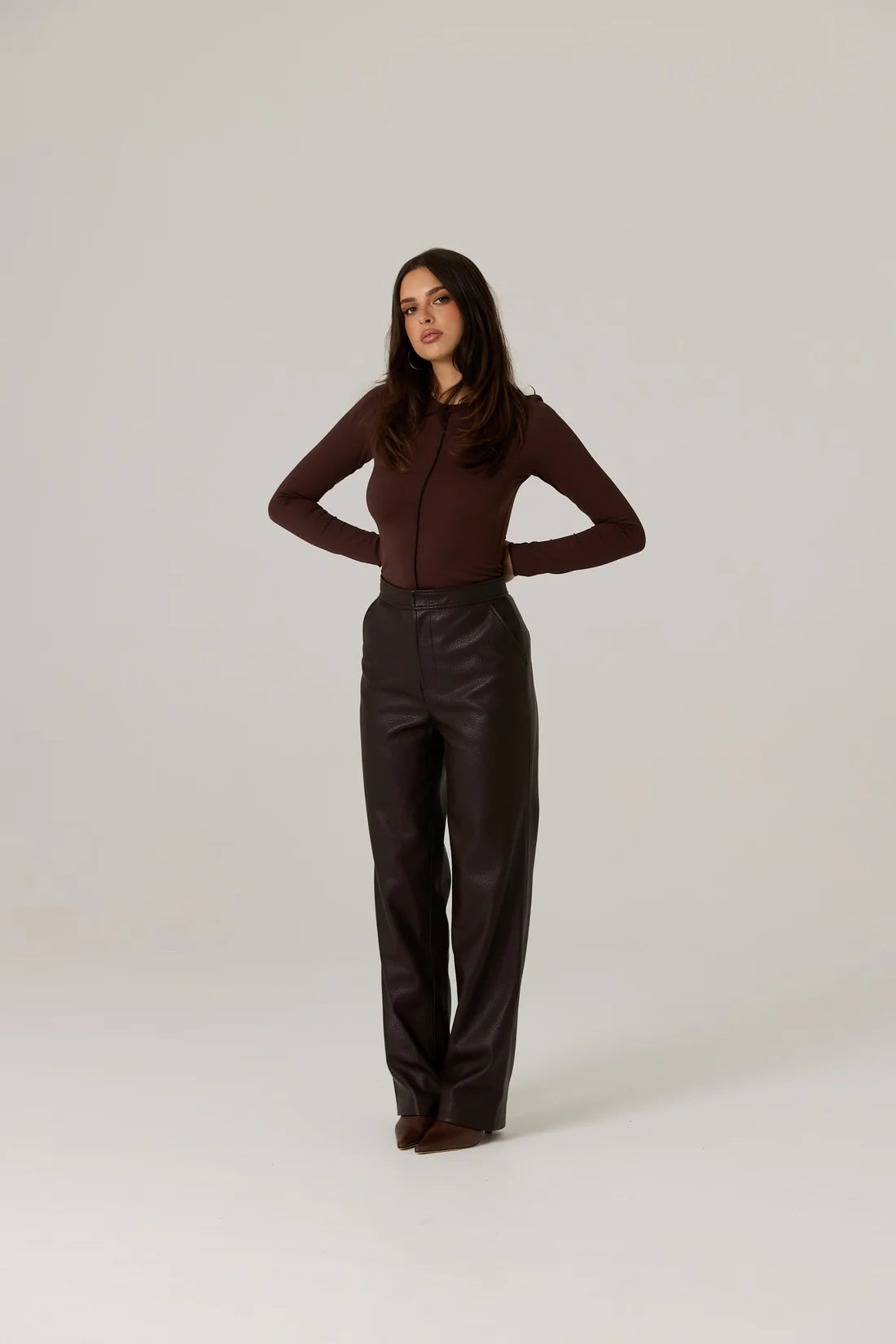 Winnie Vegan Leather Pant - Dark Truffle