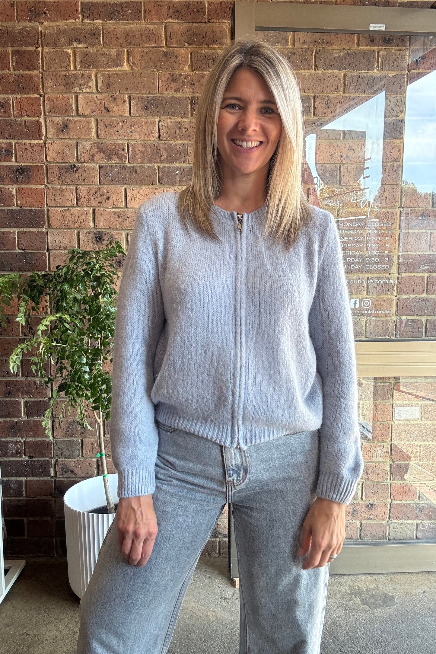 Fina Zip Cardigan - Pale Blue