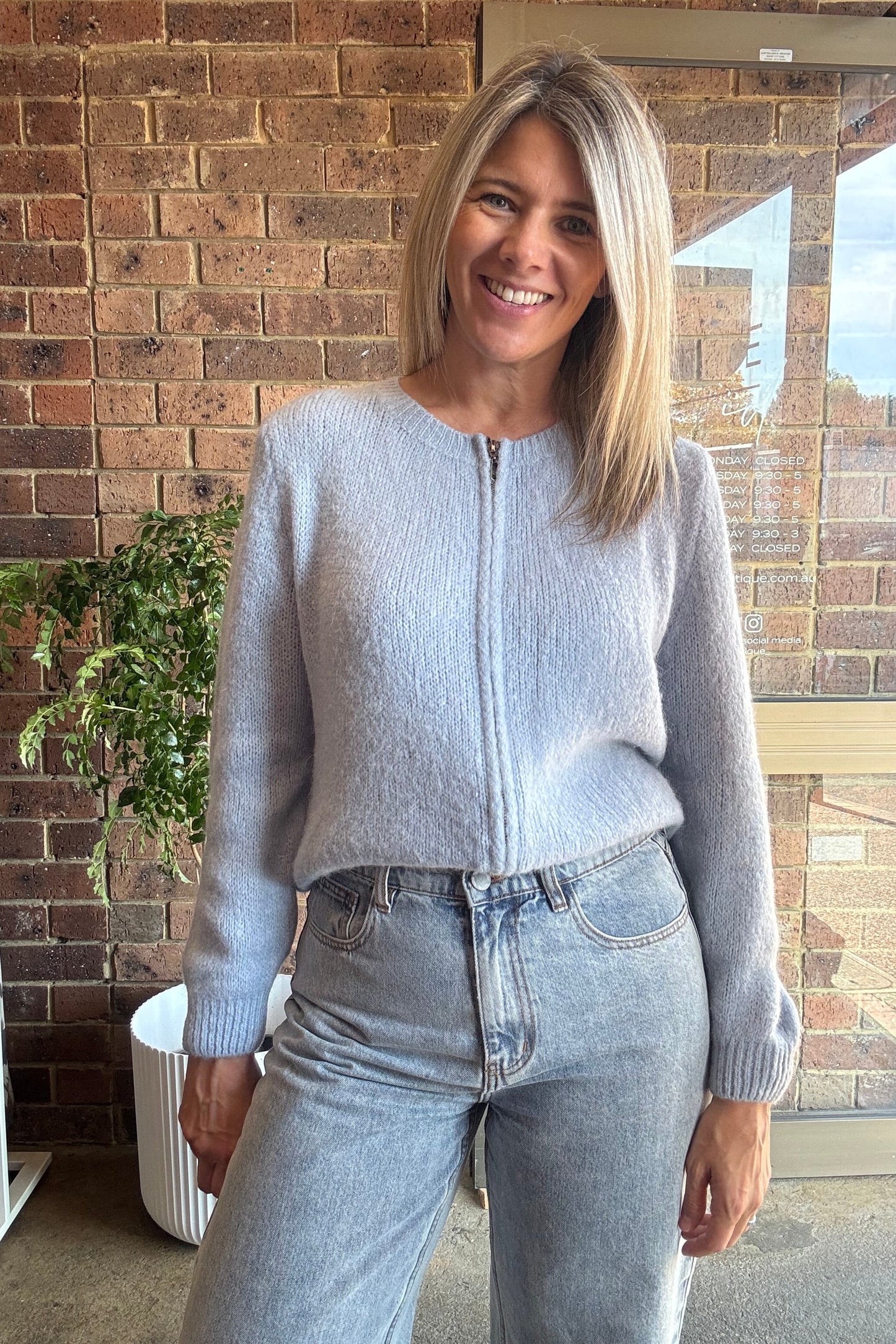 Fina Zip Cardigan - Pale Blue