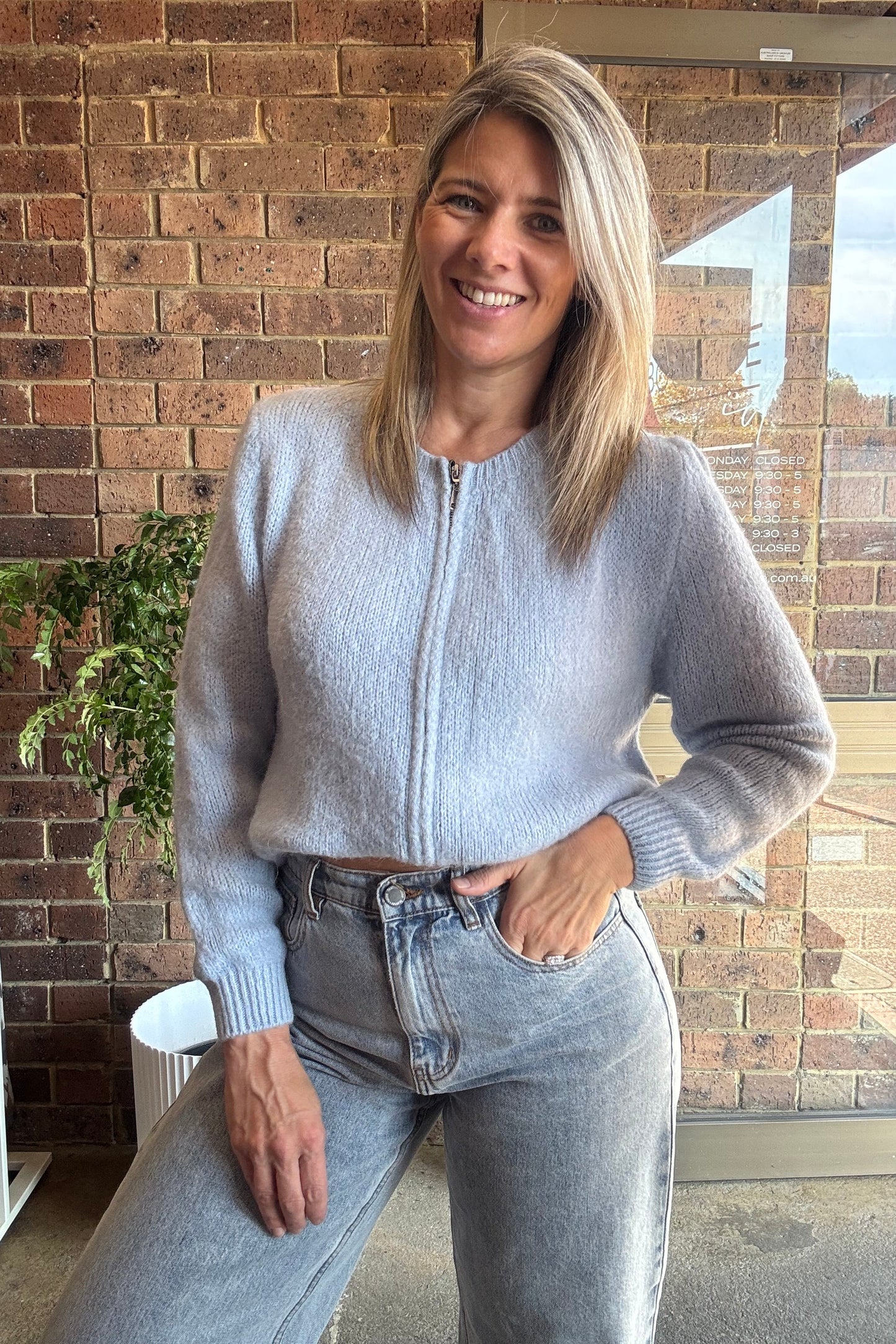 Fina Zip Cardigan - Pale Blue
