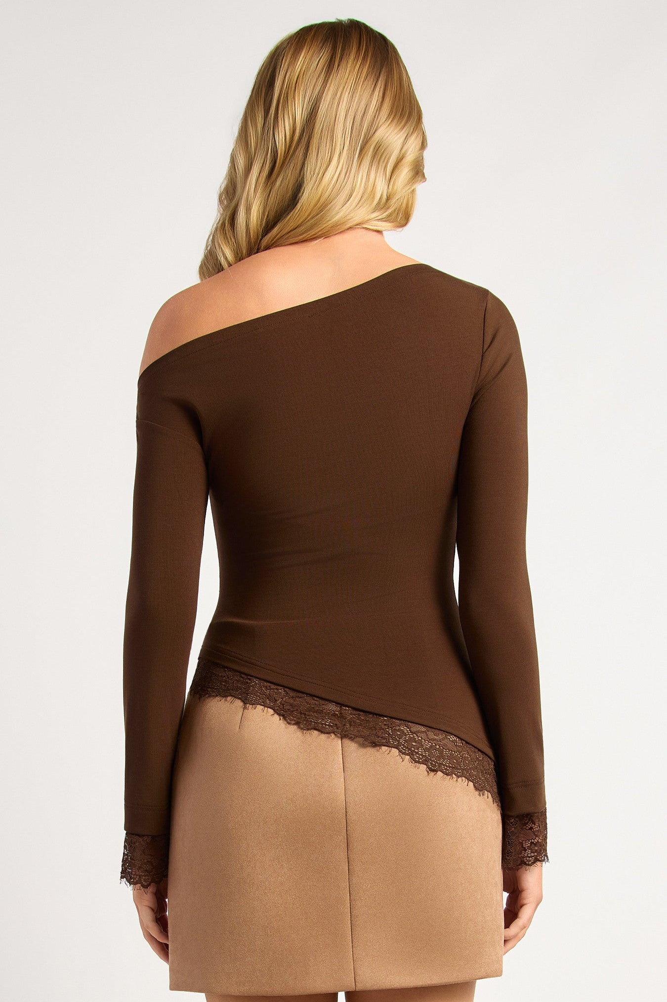 Minnie Asymmetrical Lace Top - Chocolate